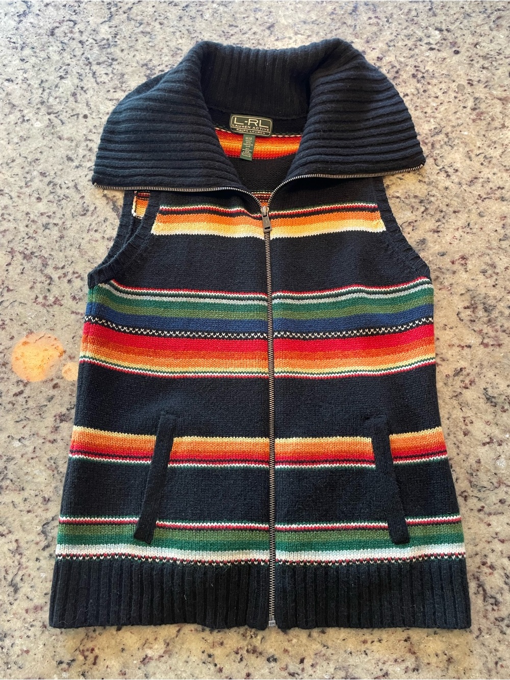 Pristine vintage Ralph Lauren wool Sweater Vest with Multicolor Stripes M